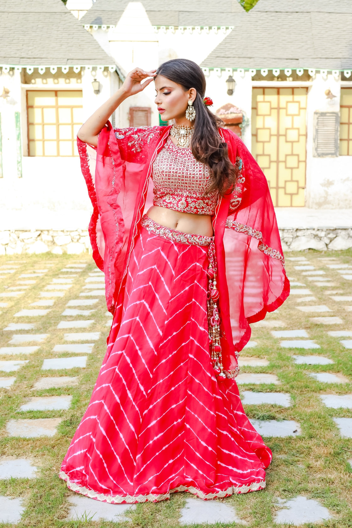Lavanya Pink Pure Organza Silk Leheriya Lehenga Set