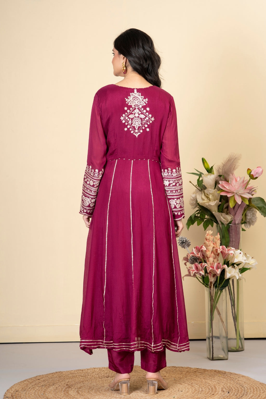 Wine Chinnon Silk Anarkali Suit