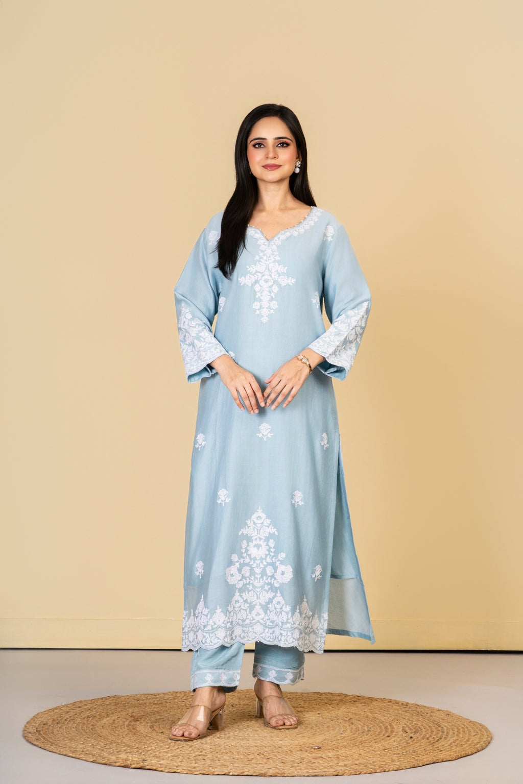 Sea Blue Cotton Silk Suit Set