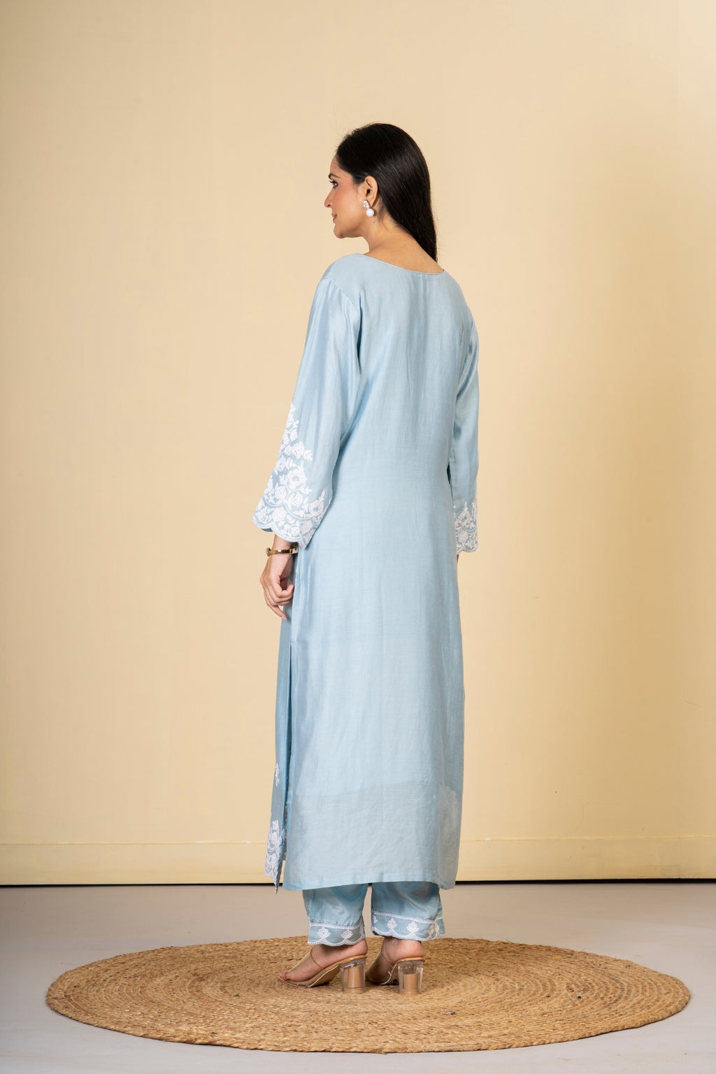 Sea Blue Cotton Silk Suit Set