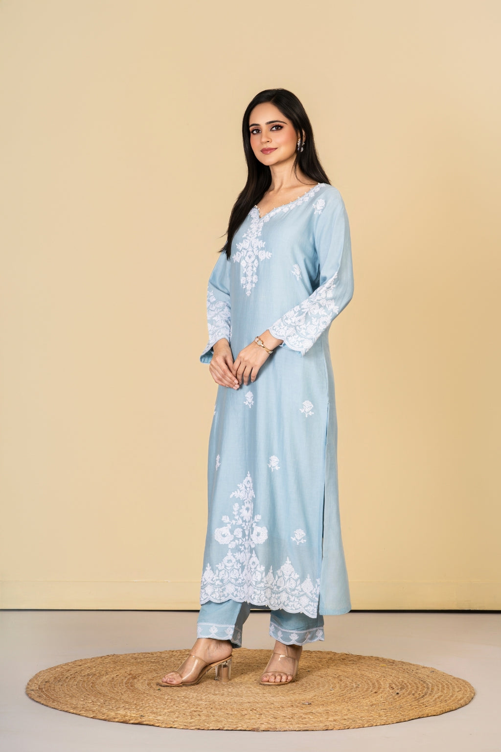 Sea Blue Cotton Silk Suit Set
