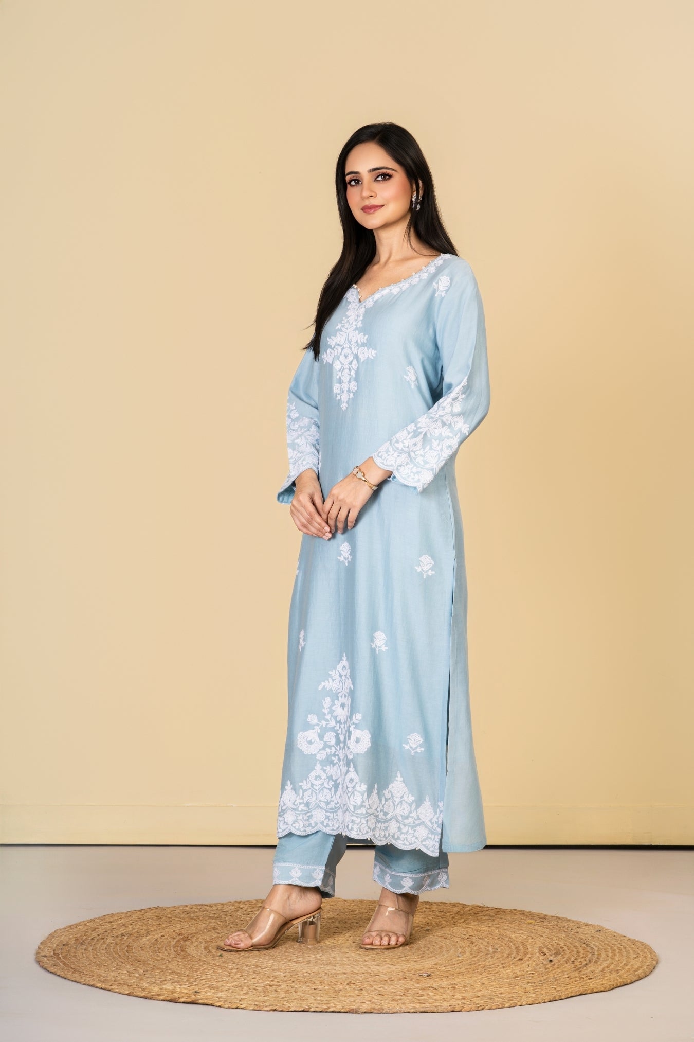 Sea Blue Cotton Silk Suit Set