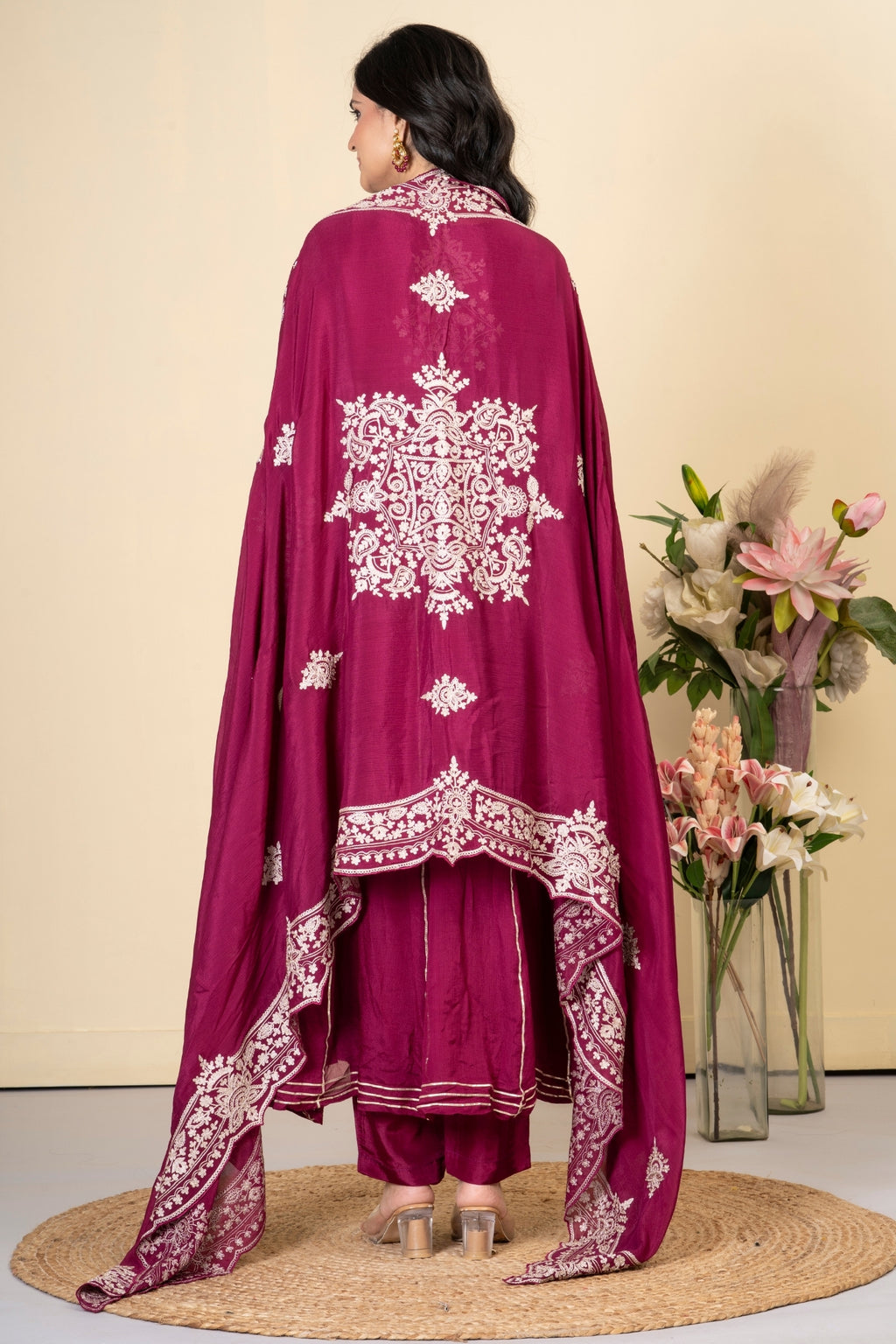 Wine Chinnon Silk Anarkali Suit