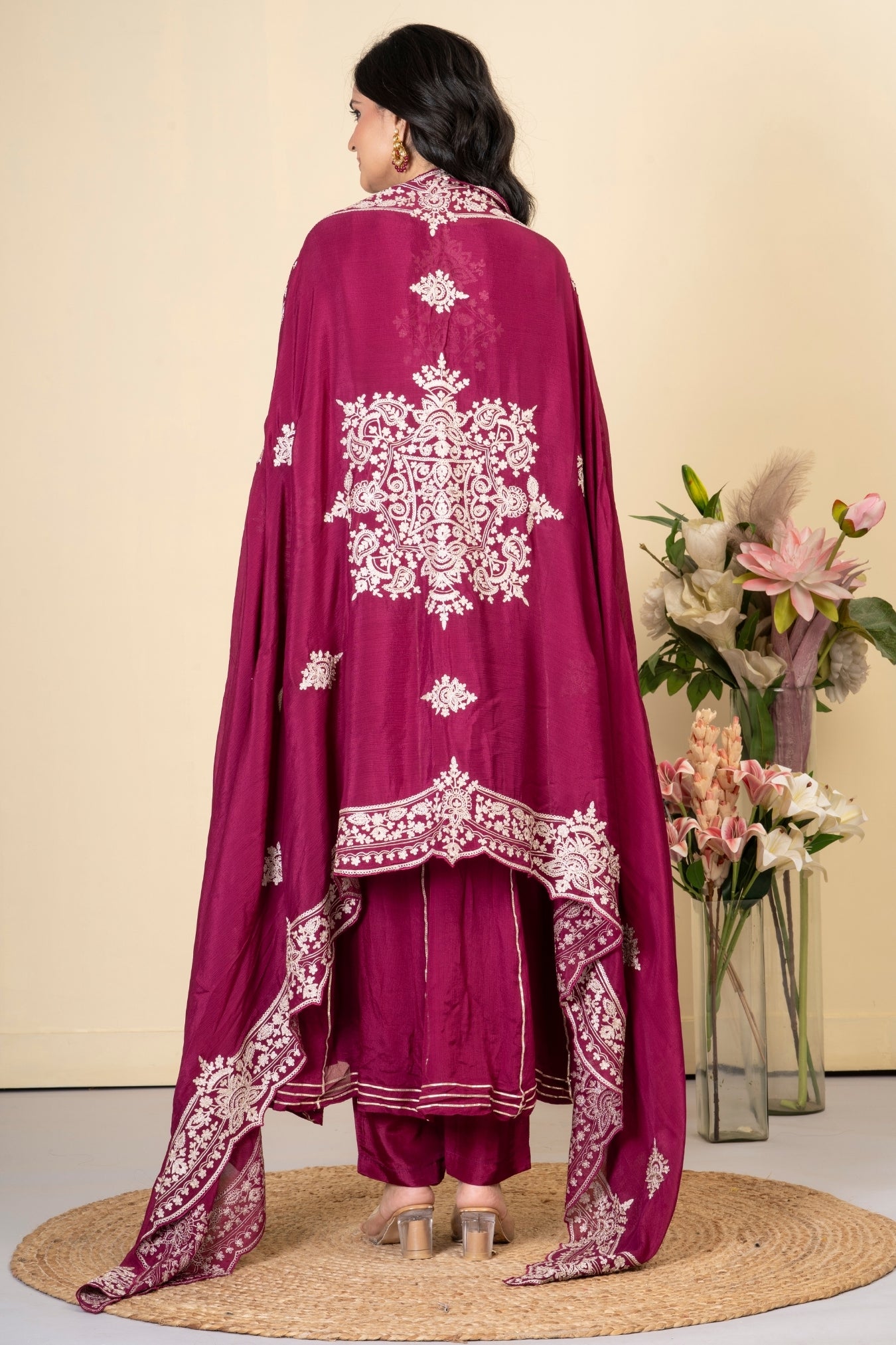Wine Chinnon Silk Anarkali Suit