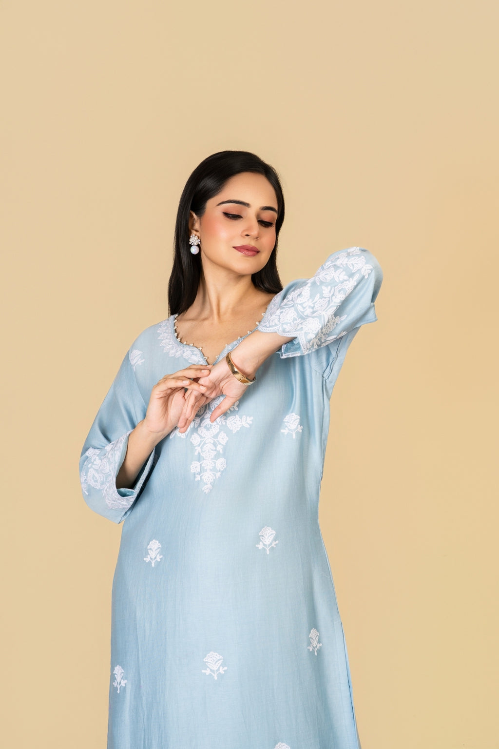 Sea Blue Cotton Silk Suit Set