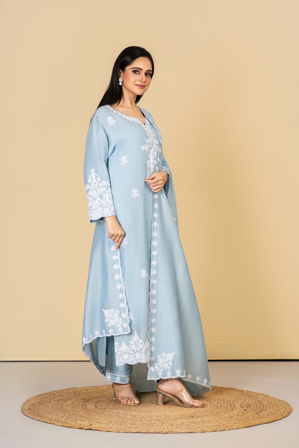 Sea Blue Cotton Silk Suit Set