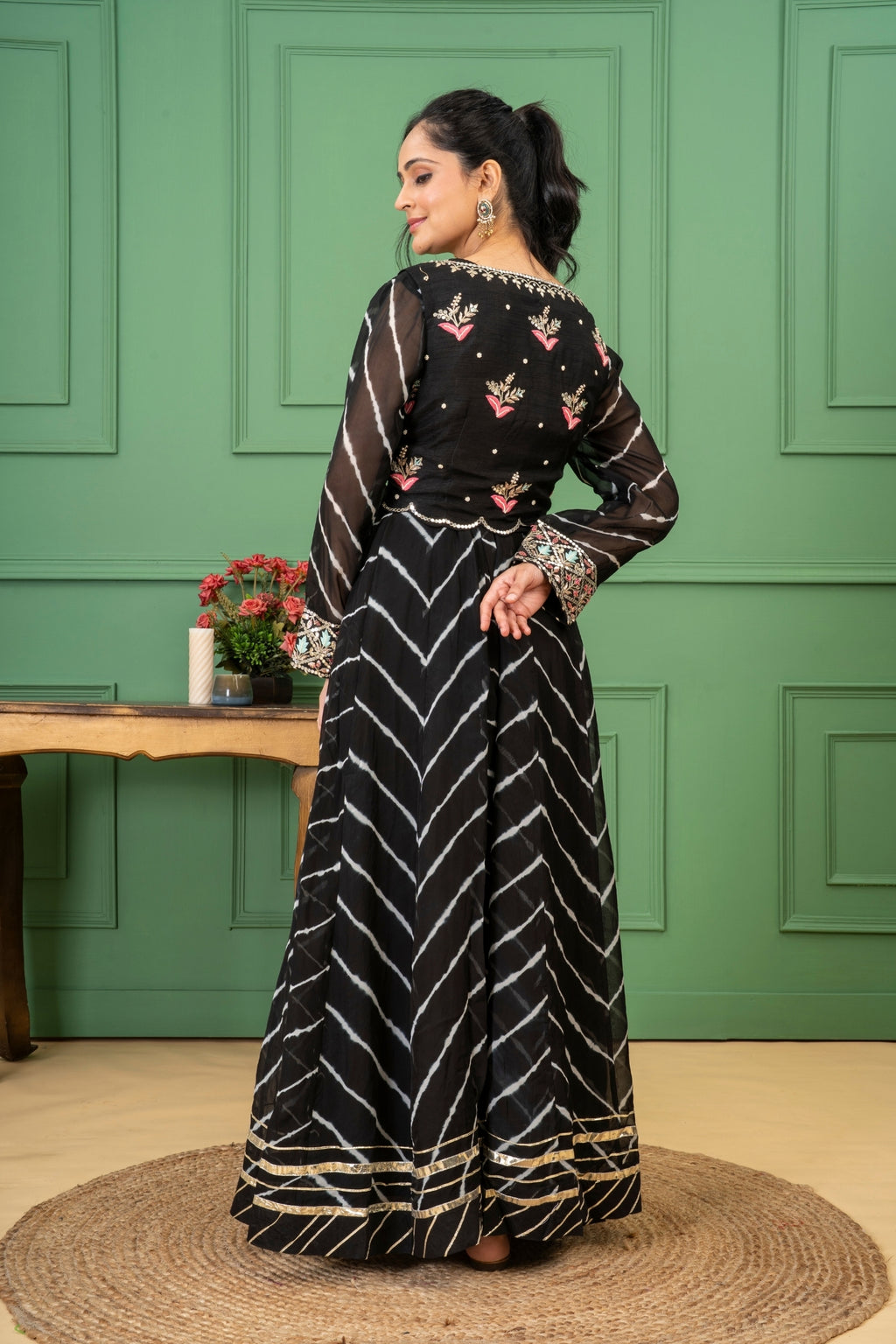 Black Organza Silk Lehriya Dress