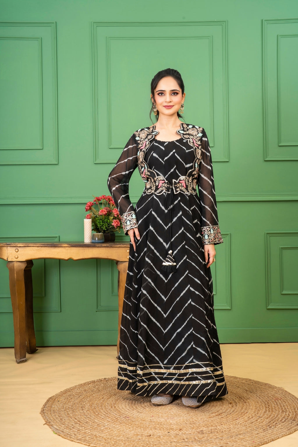 Black Organza Silk Lehriya Dress