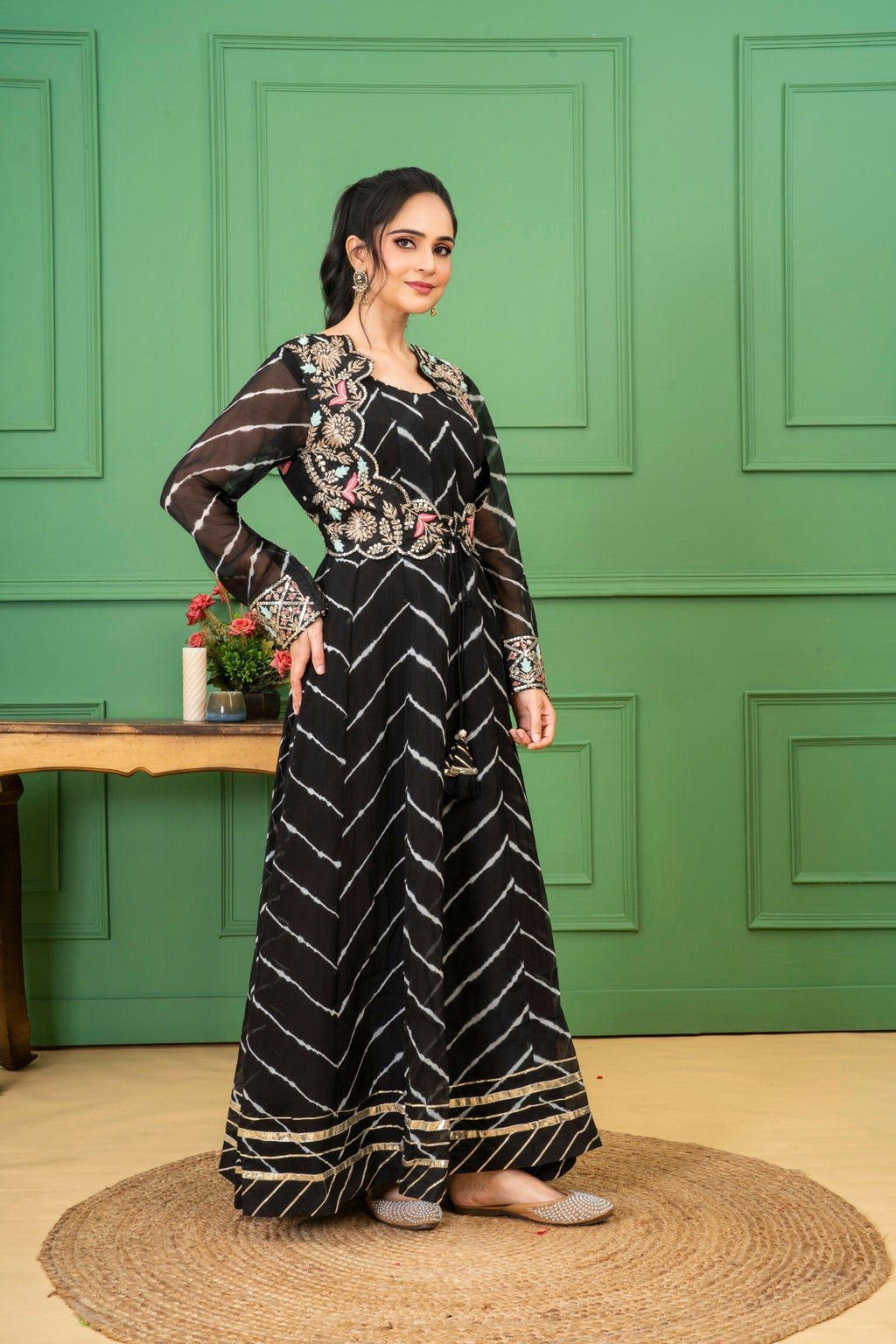 Black Organza Silk Lehriya Dress