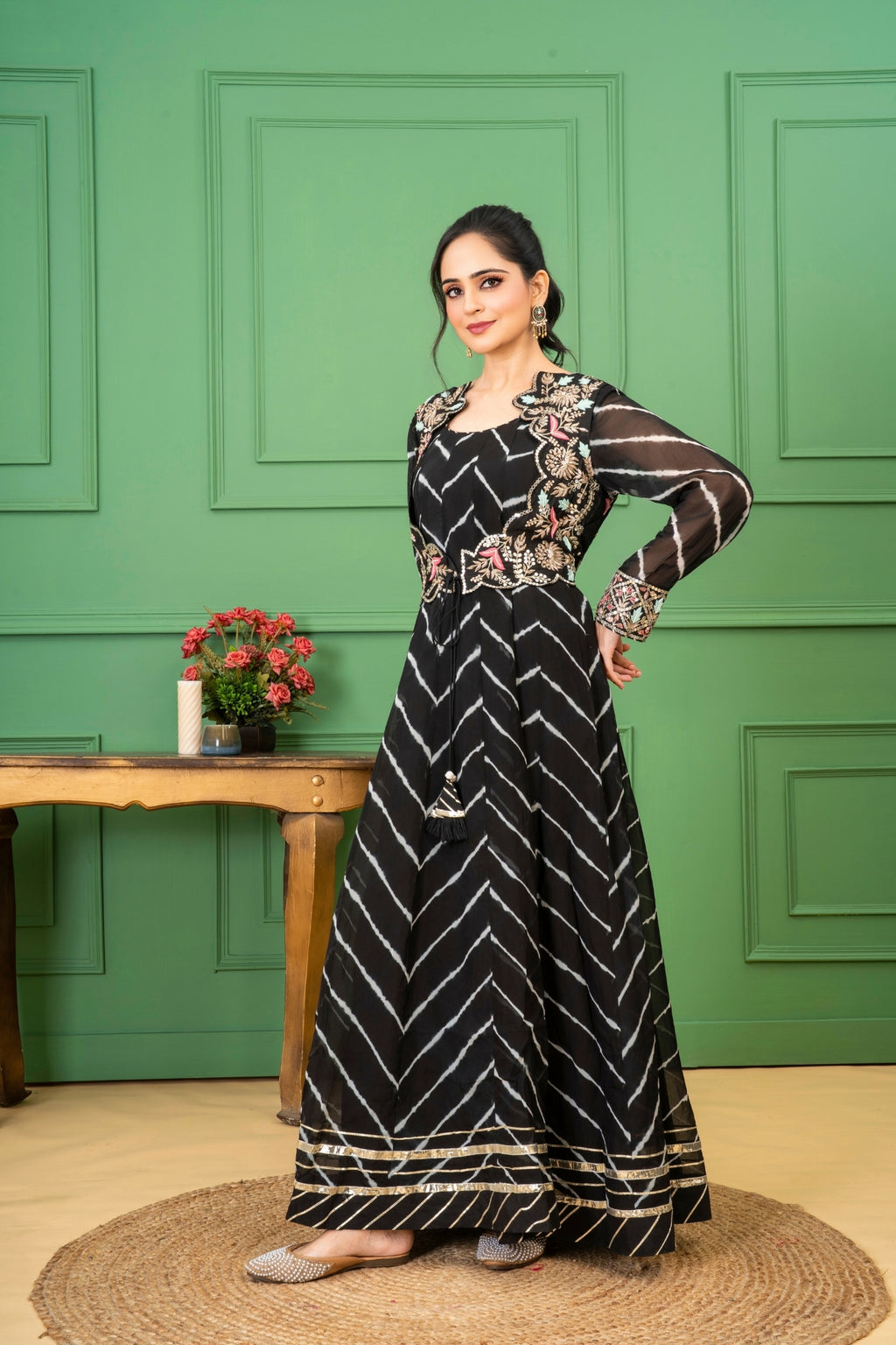 Black Organza Silk Lehriya Dress