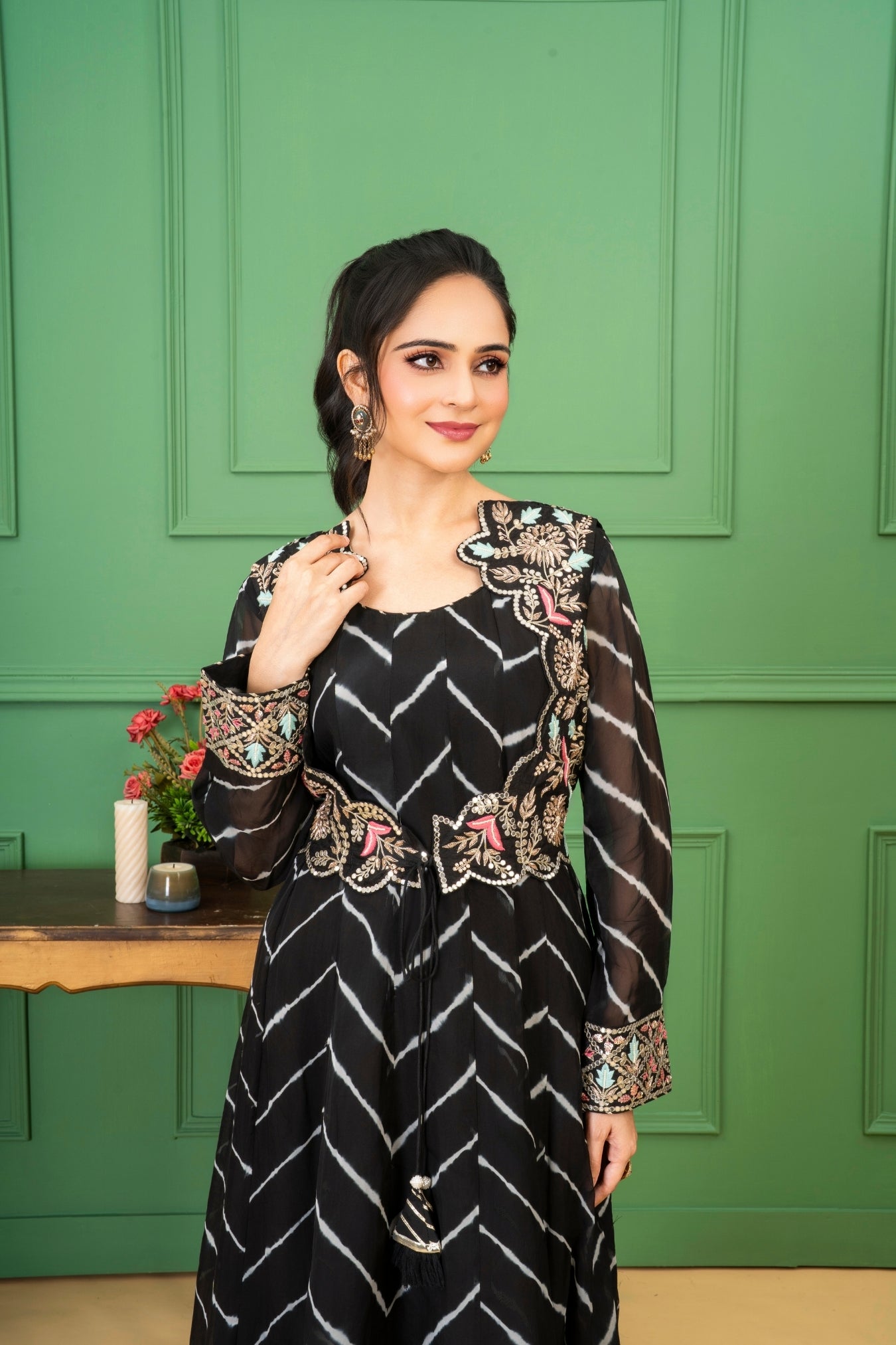 Black Organza Silk Lehriya Dress