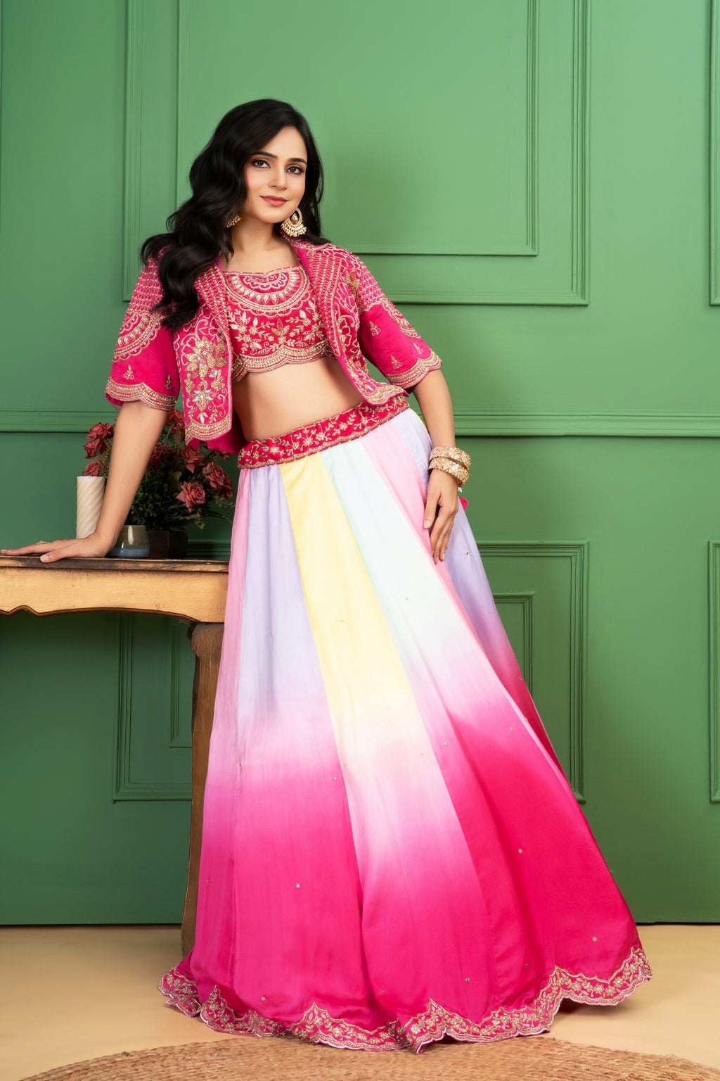 Pink Shaded Lehenga Jacket Set