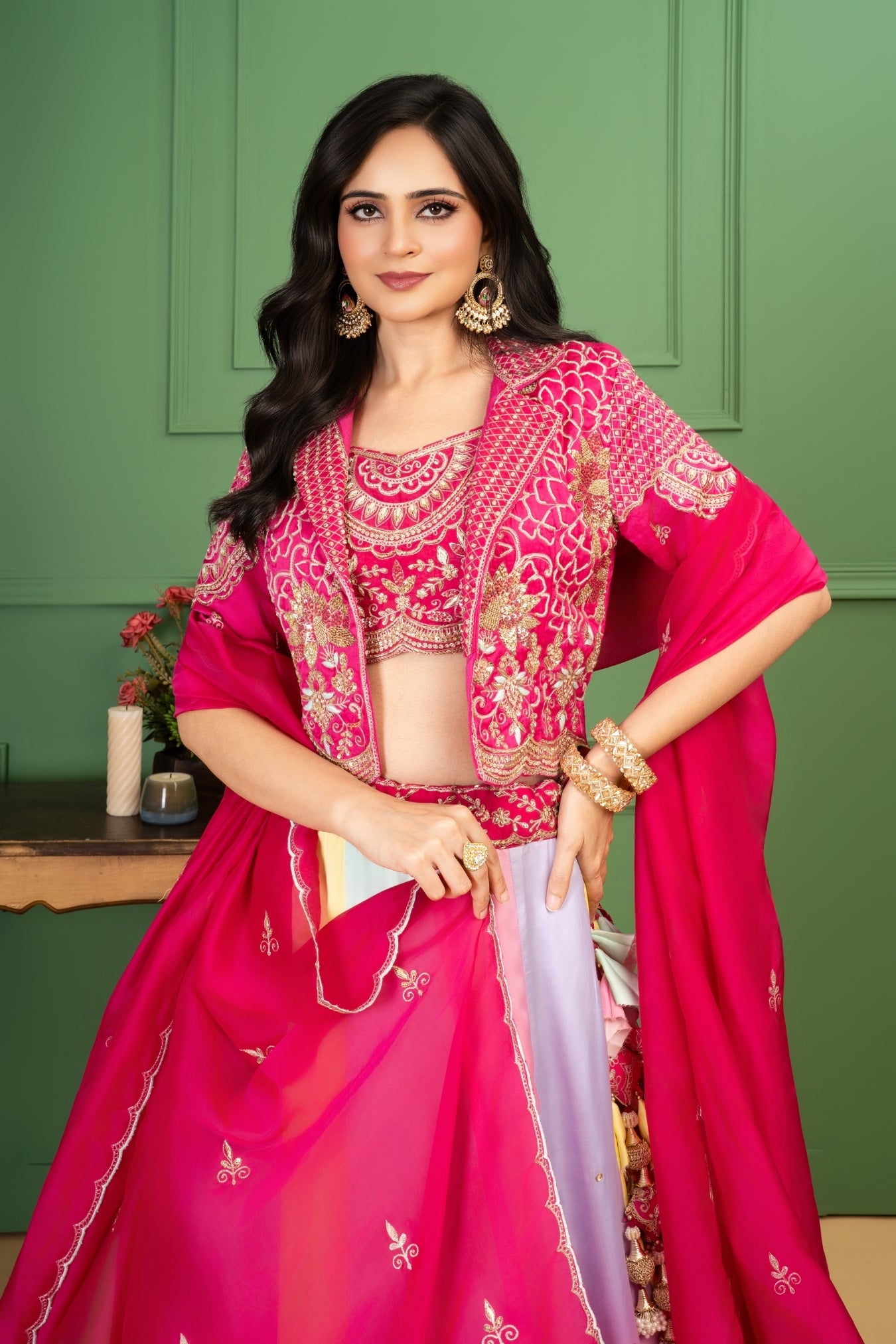 Pink Shaded Lehenga Jacket Set
