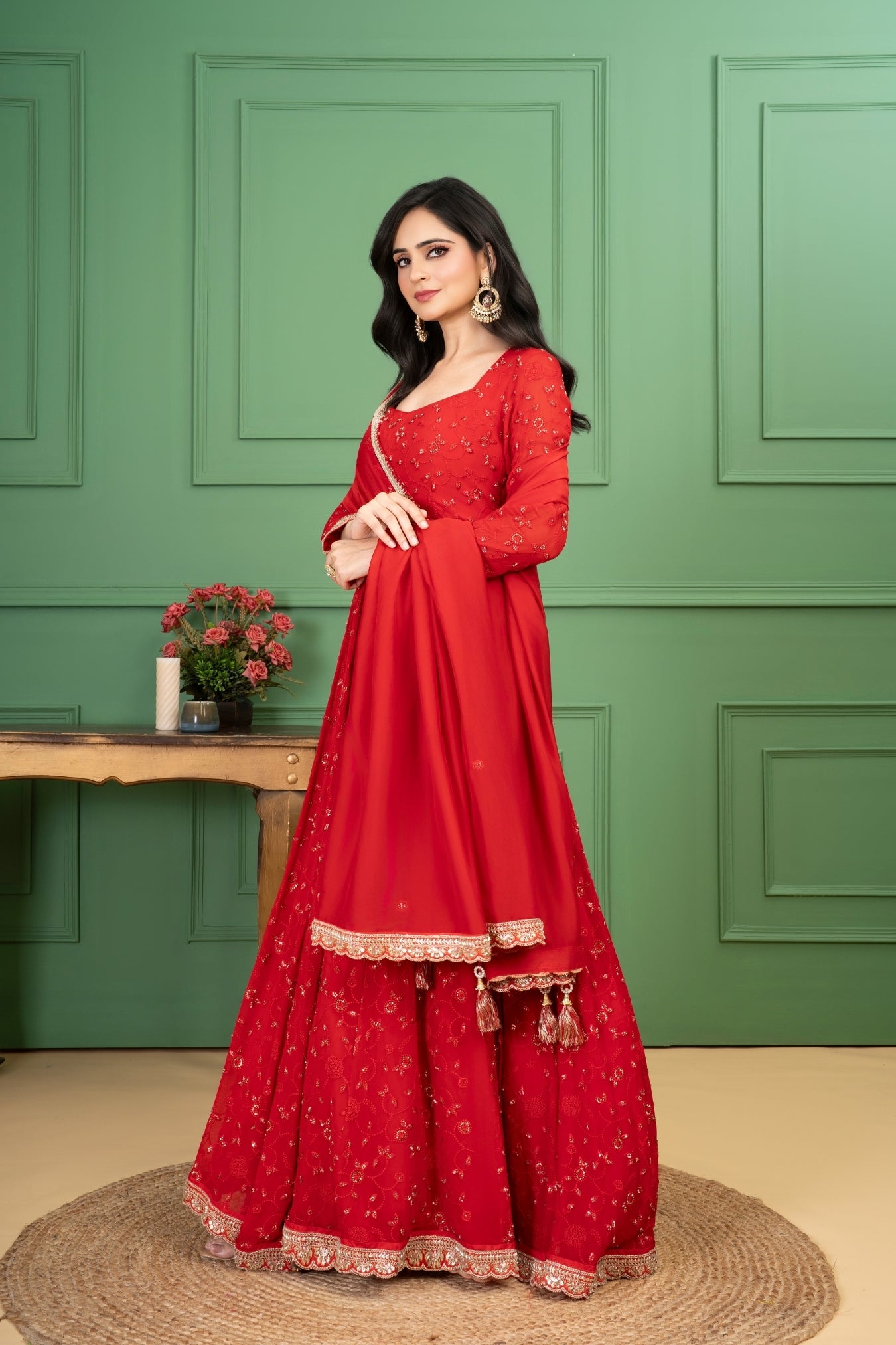 Red Georgette Anarkali Set