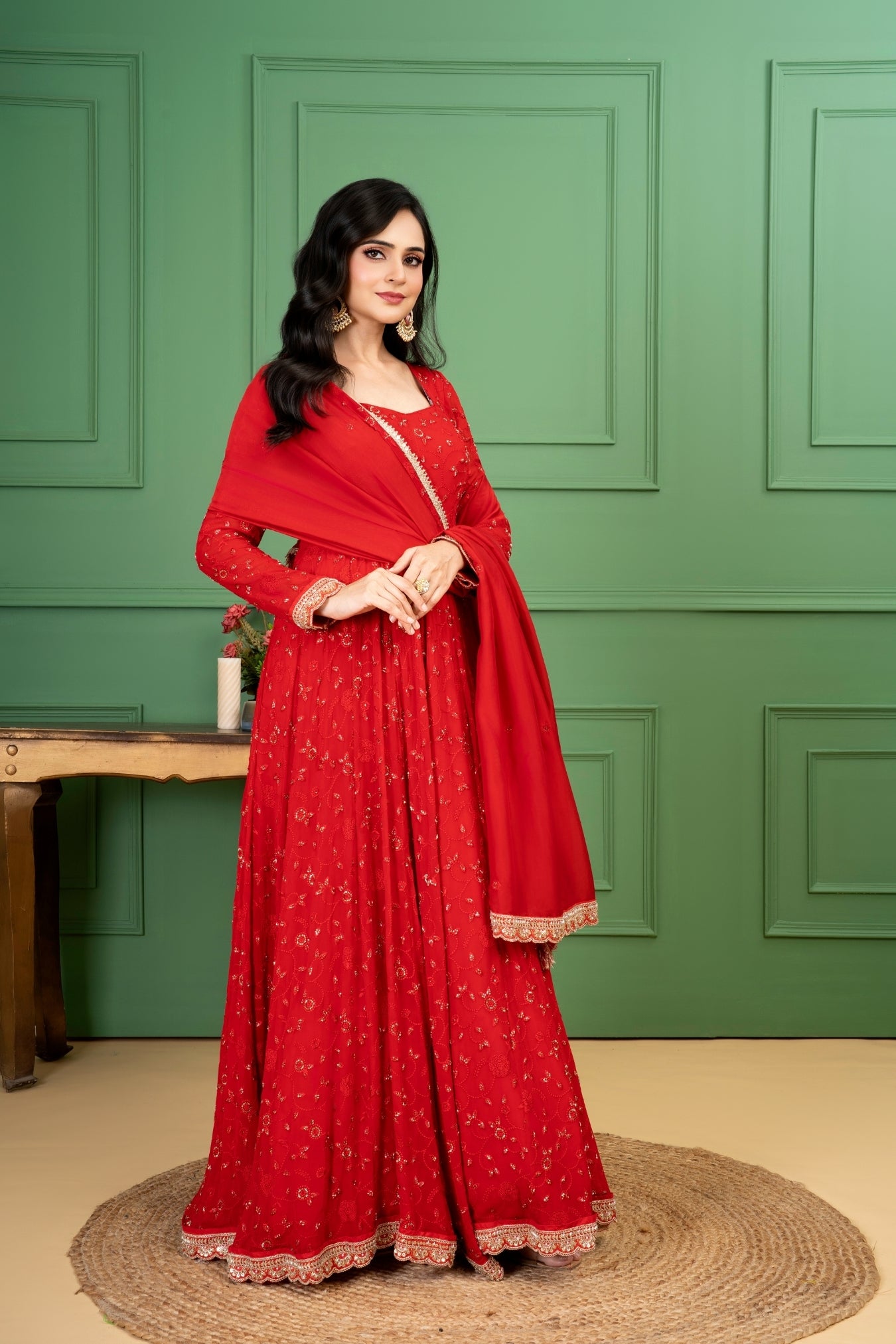 Red Georgette Anarkali Set