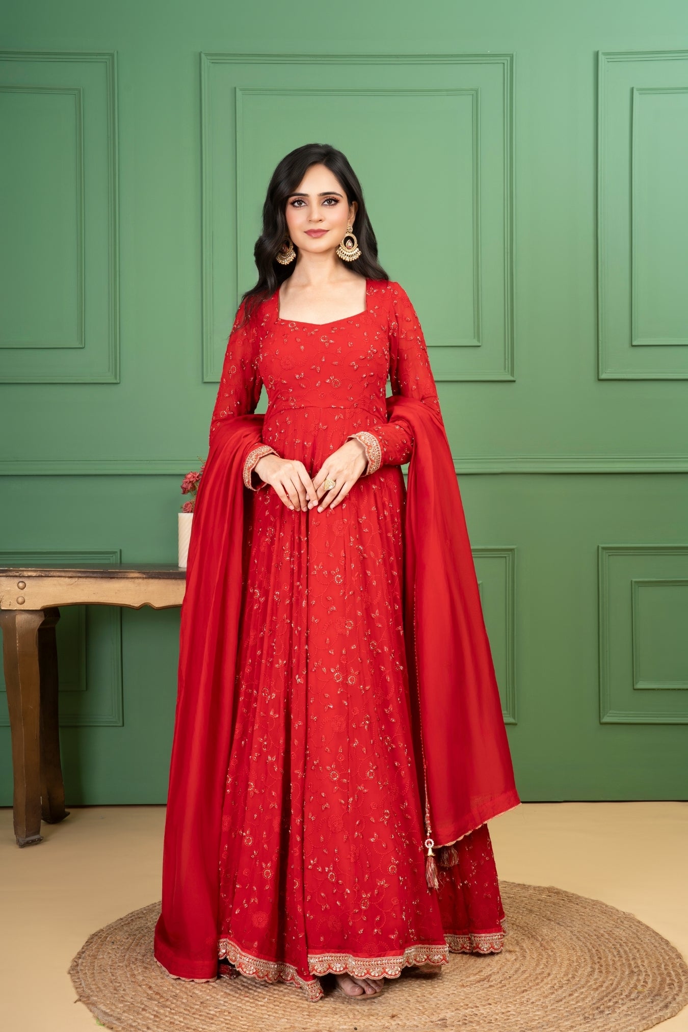 Red Georgette Anarkali Set