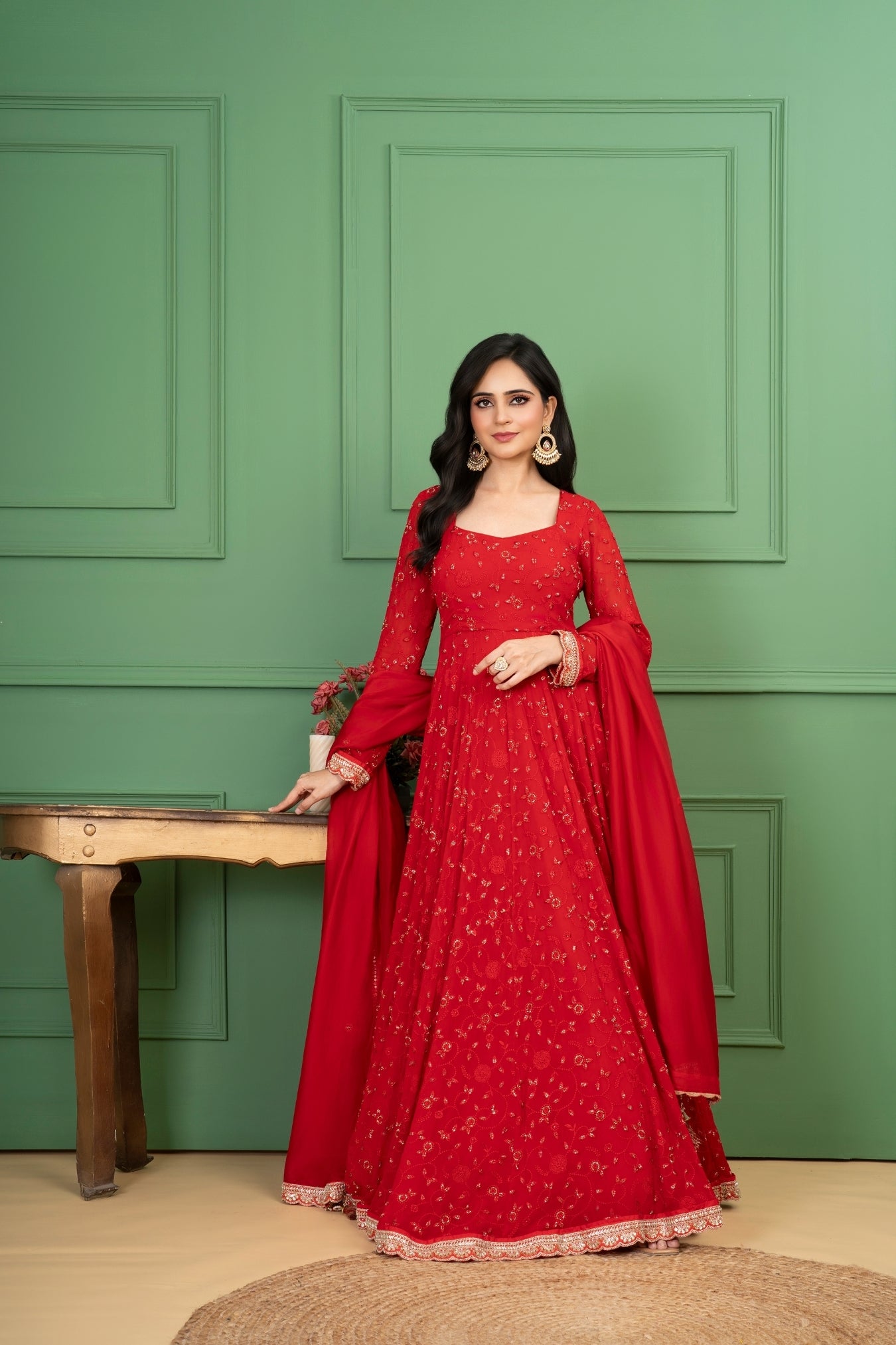 Red Georgette Anarkali Set
