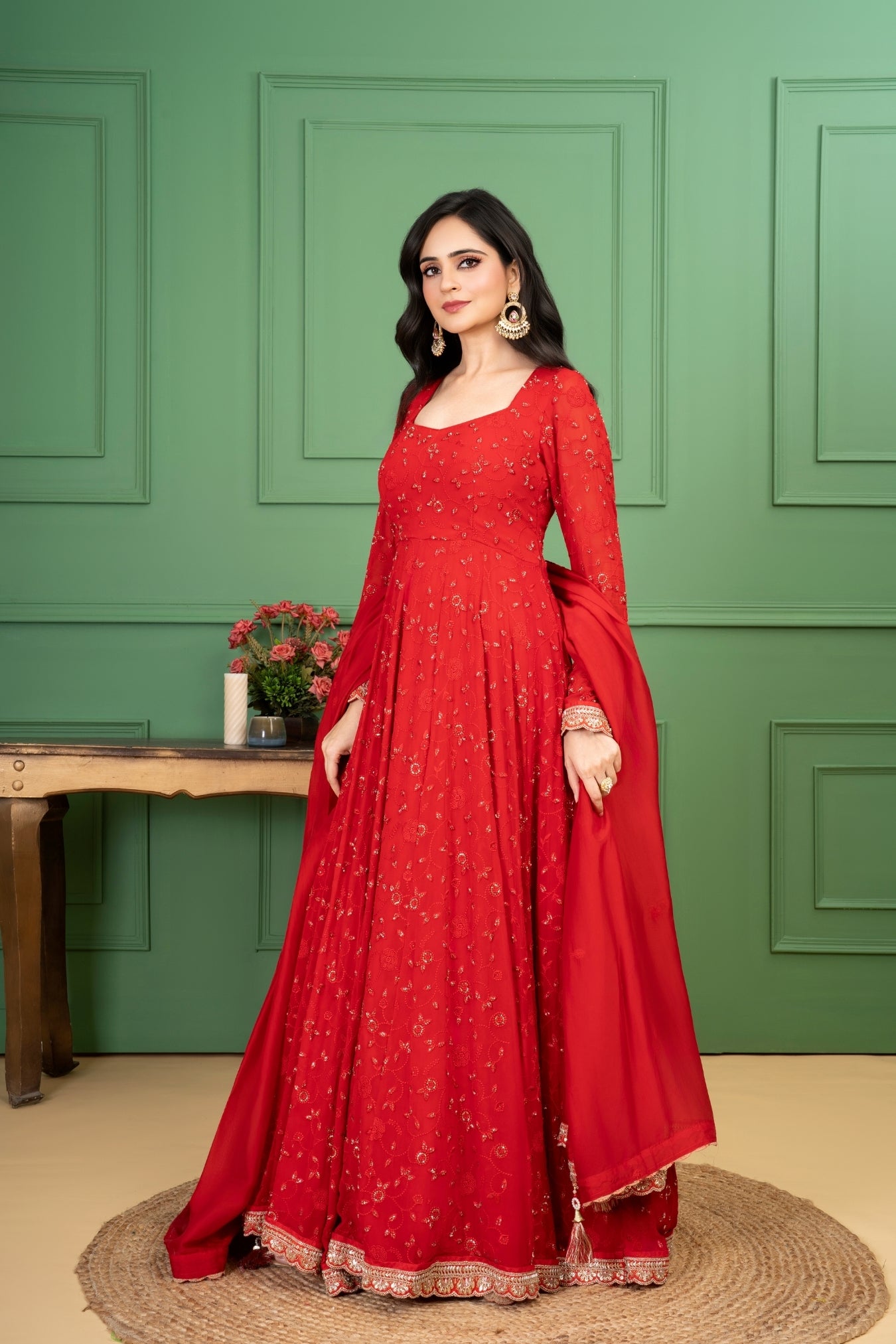 Red Georgette Anarkali Set