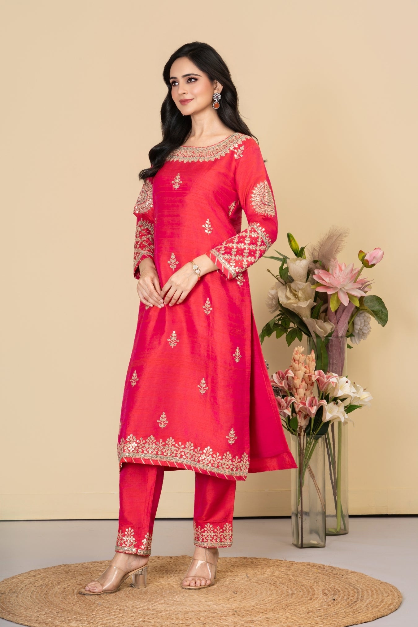 Red Rawsilk Zara Co-ord Set