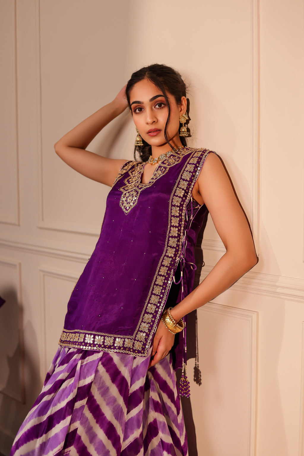 Tara Gota Patti Tabard Lehariya Set