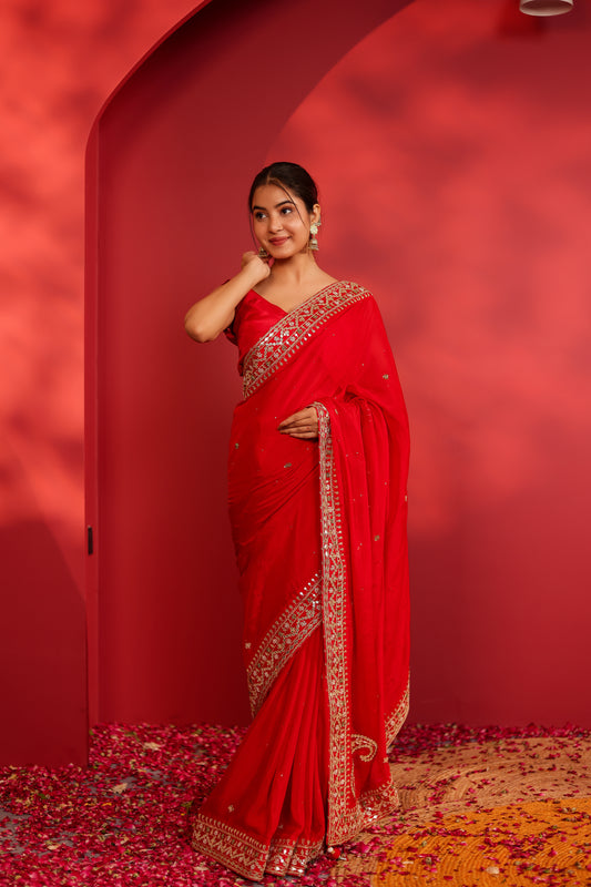 RIWA RED GEORGETTE SAREE