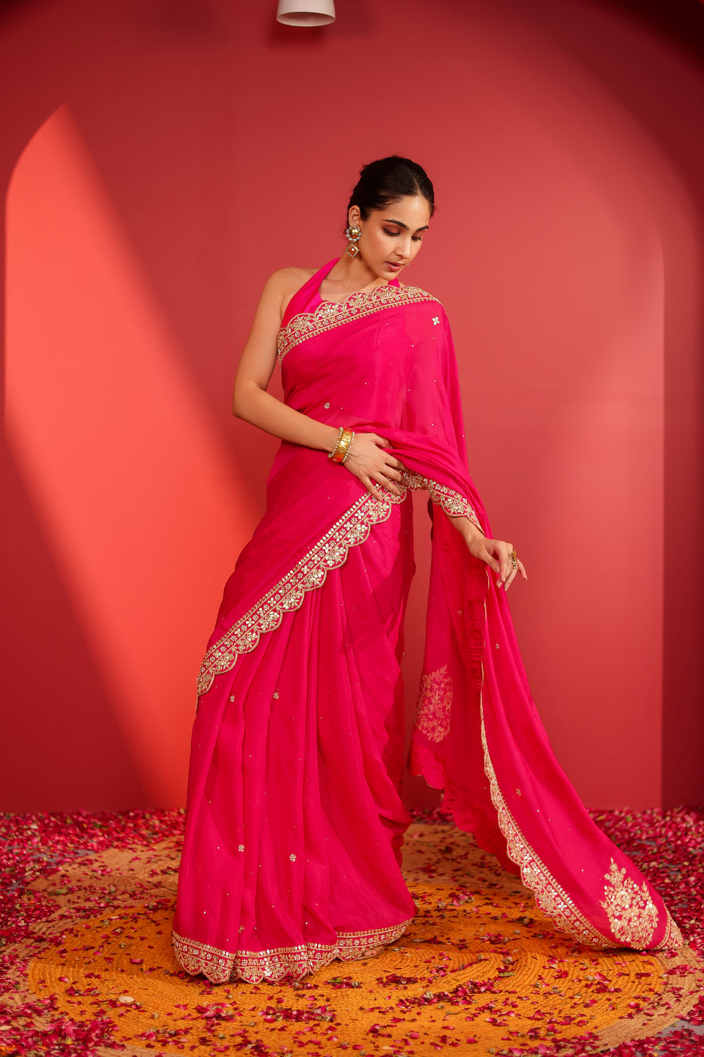 Rani Georgette Chinon Saree