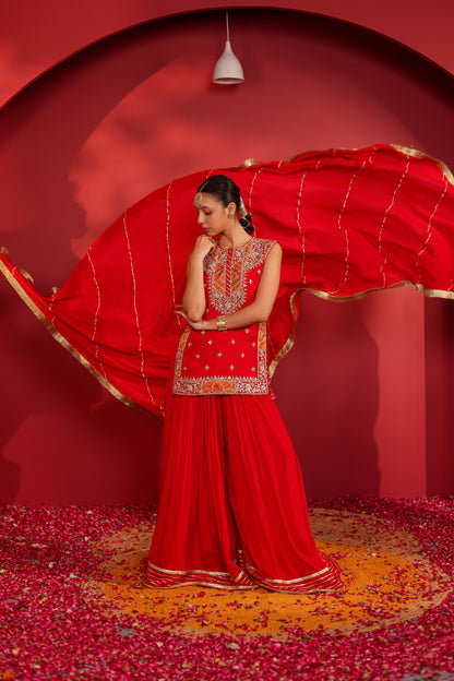 Zarina Embroidered Tabard Sharara Set