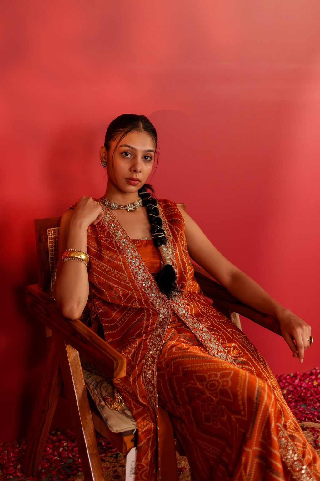 Cinaya Handcrafted bandhani silk tabard jacket set