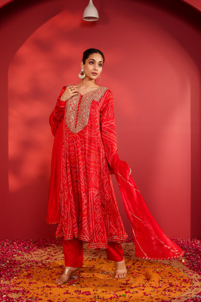 Cinnabar bandhani printed Anarkali set
