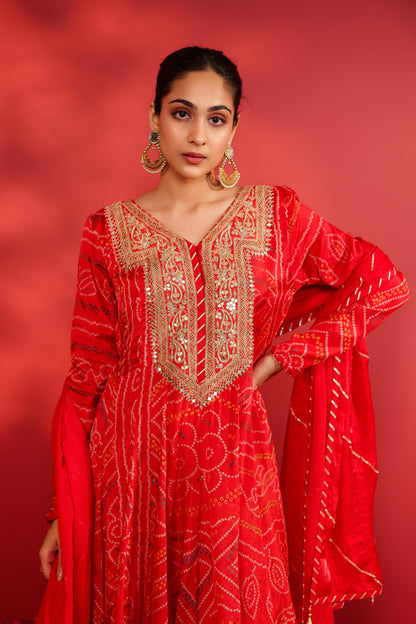 Cinnabar bandhani printed Anarkali set
