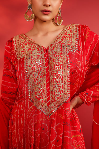 Cinnabar bandhani printed Anarkali set