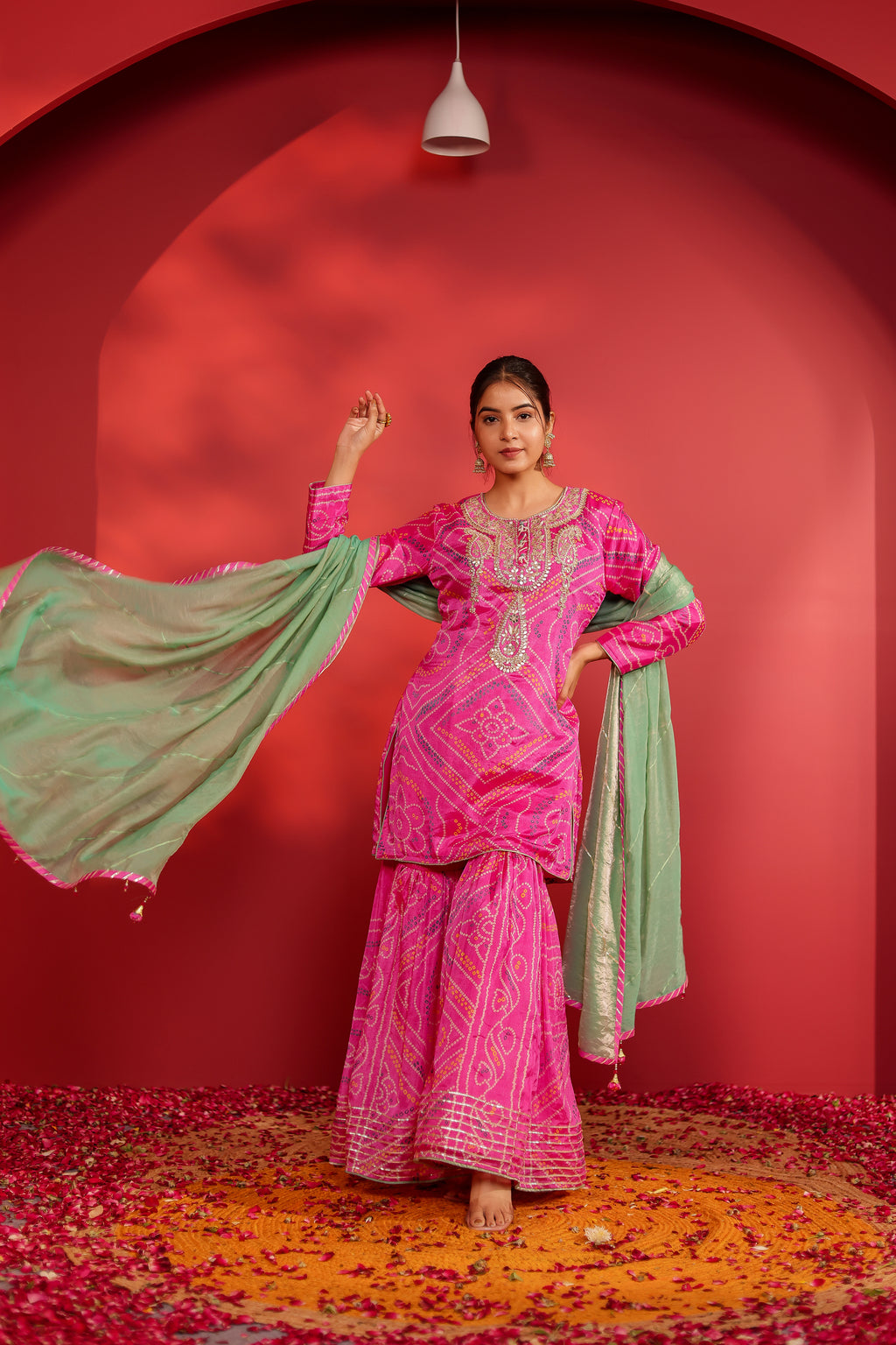 Gul Pink Bandhani Printed Sharara Set