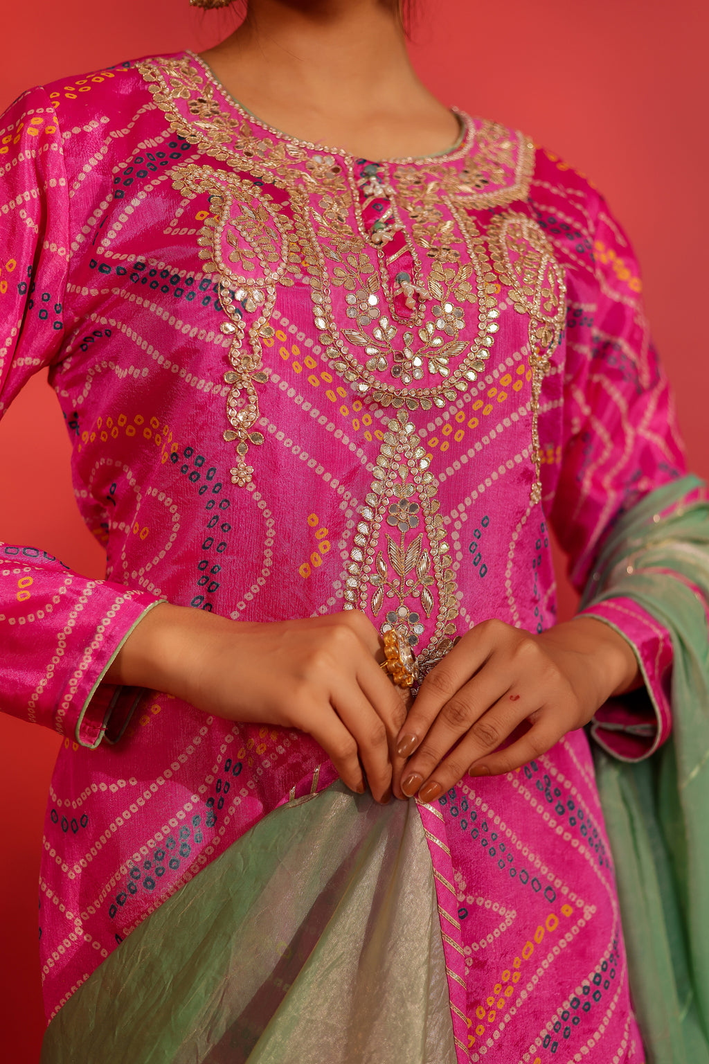 Gul Pink Bandhani Printed Sharara Set