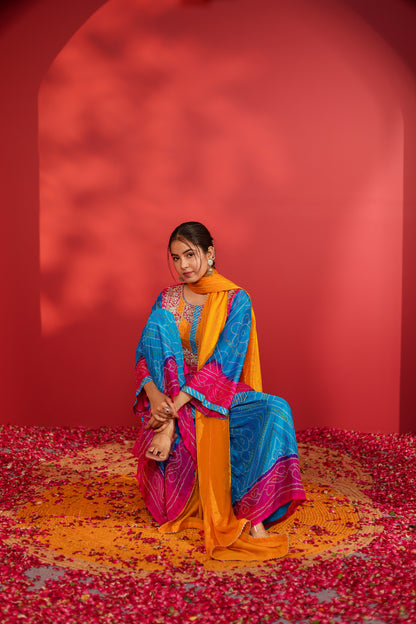 Maya rani shaded bandhani printed sharara set