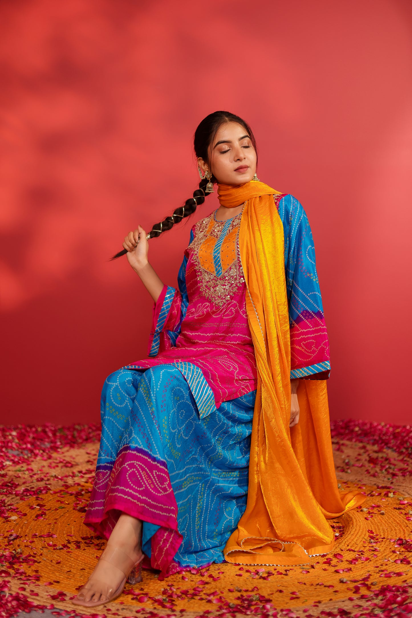Maya rani shaded bandhani printed sharara set