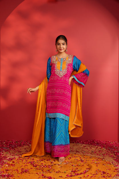 Maya rani shaded bandhani printed sharara set
