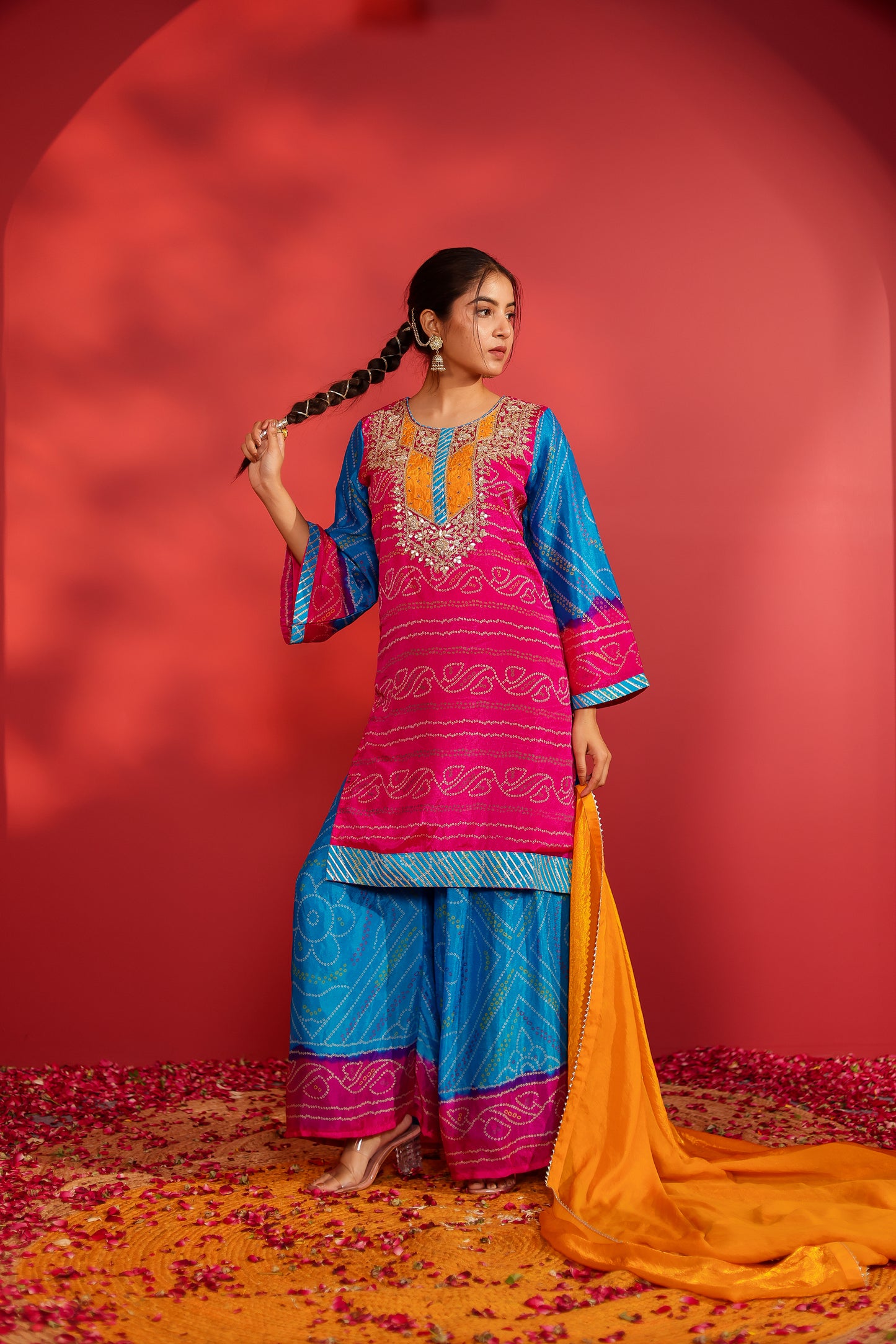 Maya rani shaded bandhani printed sharara set