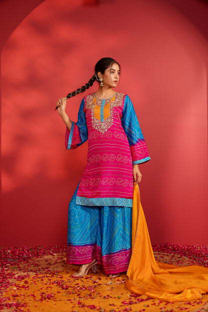 Maya rani shaded bandhani printed sharara set