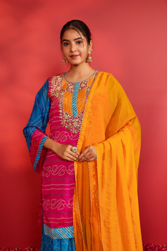 Maya rani shaded bandhani printed sharara set