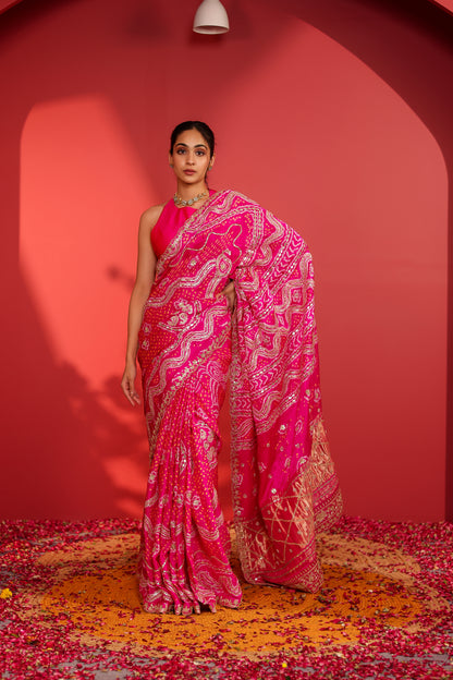 Suwarna Handcrafted Bandhani Silk Saree
