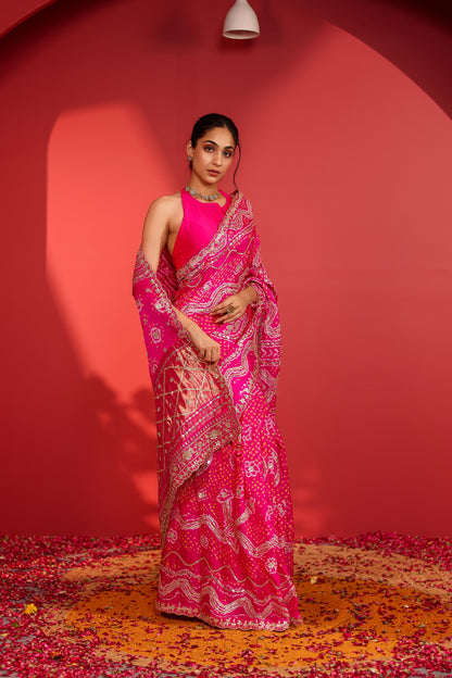Suwarna Handcrafted Bandhani Silk Saree