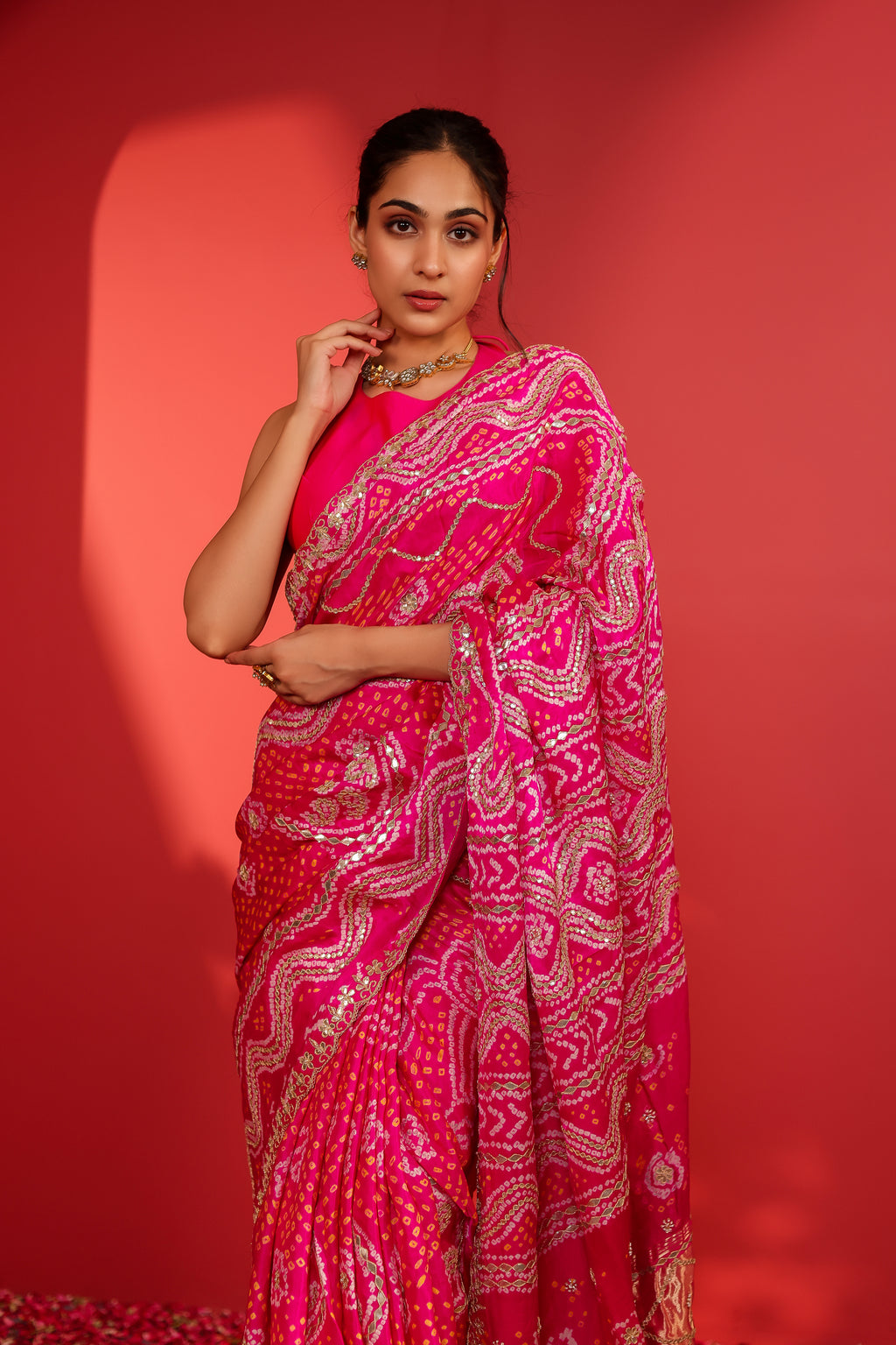 Suwarna Handcrafted Bandhani Silk Saree