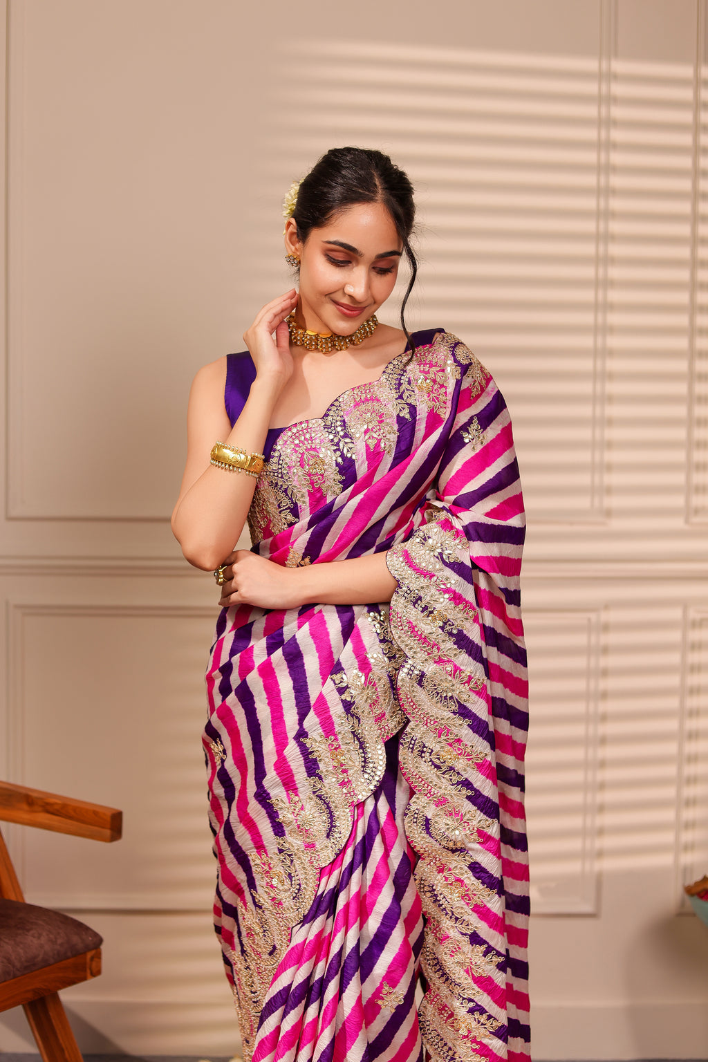Sawan Handcrafted Tussar Lehariya Saree