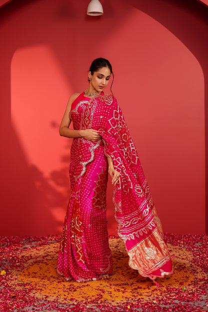 Shri Handcrafted Gajji Bandhani Silk Saree