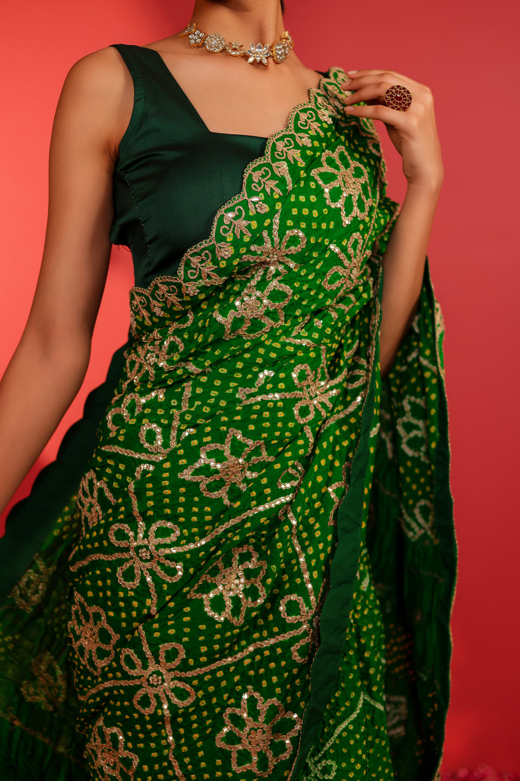 Anushuya Handcrafted Gajji Checks Bandhani Saree