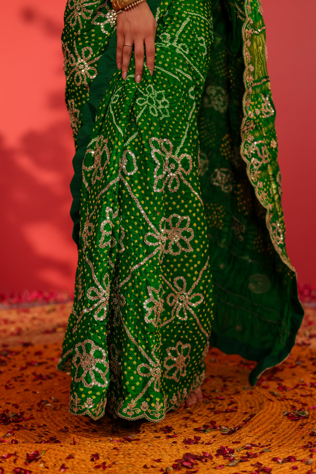 Anushuya Handcrafted Gajji Checks Bandhani Saree