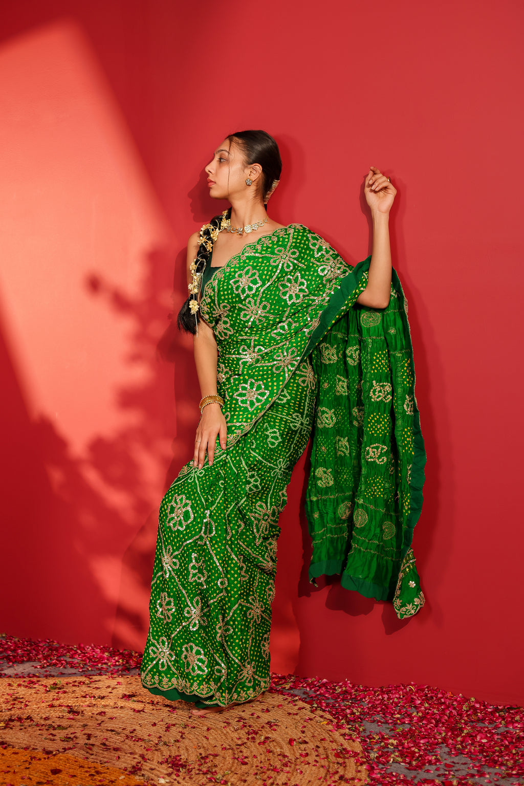 Anushuya Handcrafted Gajji Checks Bandhani Saree