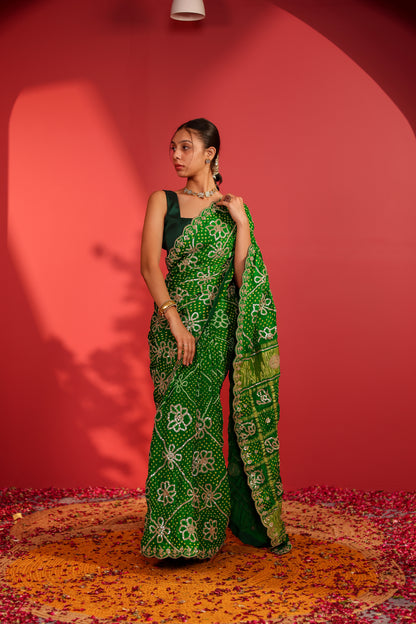 Anushuya Handcrafted Gajji Checks Bandhani Saree