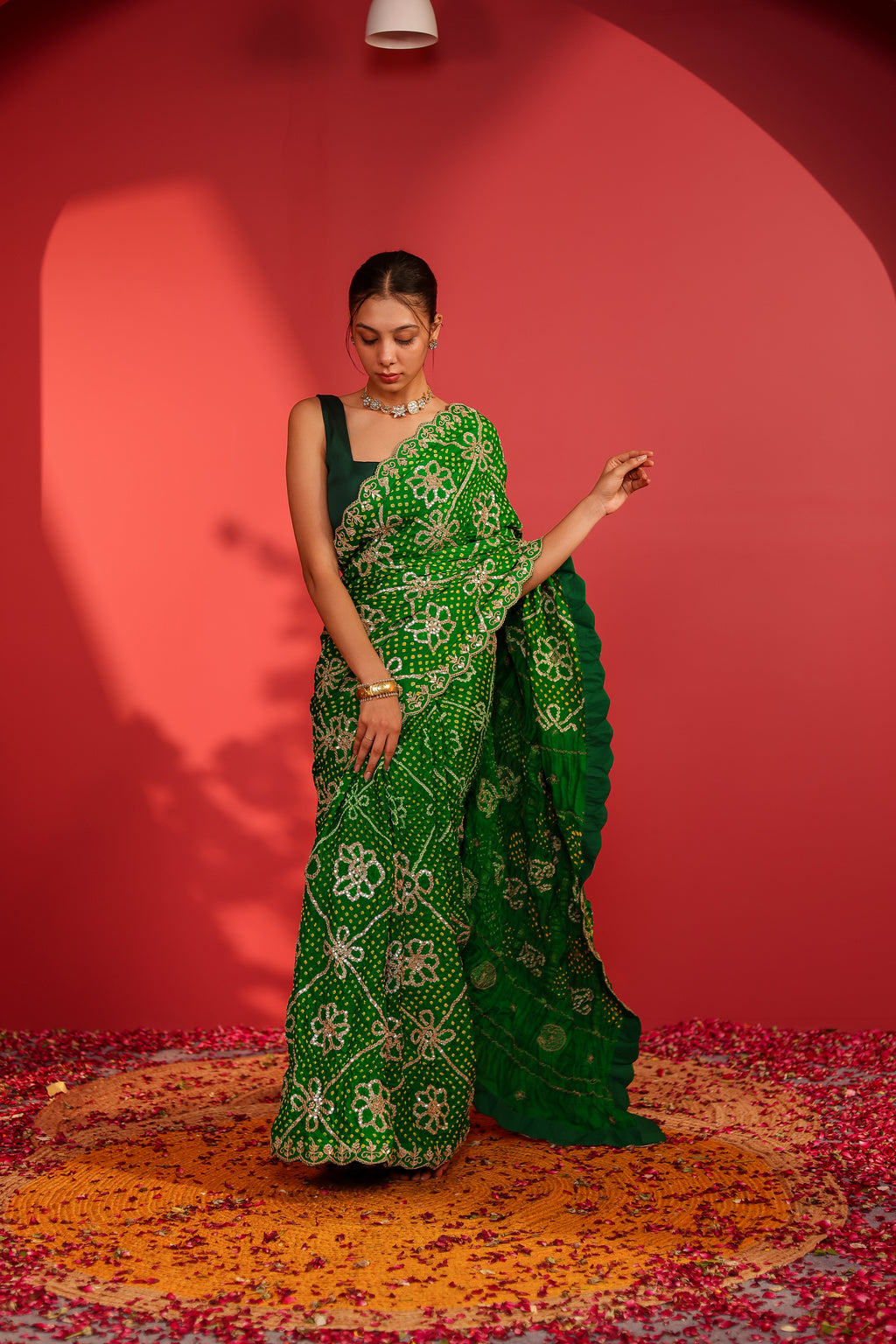 Anushuya Handcrafted Gajji Checks Bandhani Saree