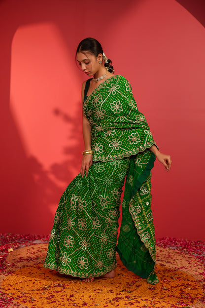 Anushuya Handcrafted Gajji Checks Bandhani Saree